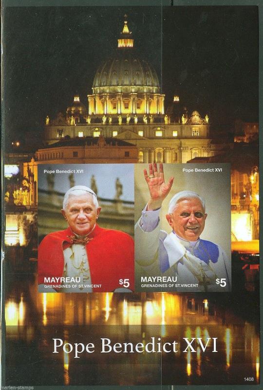 MAYREAU  2014 POPE BENEDICT XVI SOUVENIR SHEET  II  IMPERFORATE MINT NH