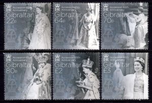 Gibraltar 2017 Queen Elizabeth II Accession Complete MNH Set 1597-1602 FV £7.36