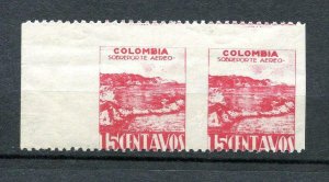 Colombia 1945 Sc C136 15c rose Horiz. pair Imperf vert between Variety MNH 9502