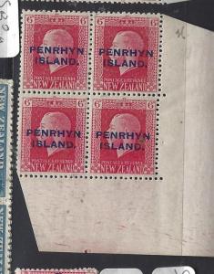 PENRHYN ISLANDS  (P0310BB)   ON NZ  KGV  6D    SG 26A  BL OF 4   MNH 