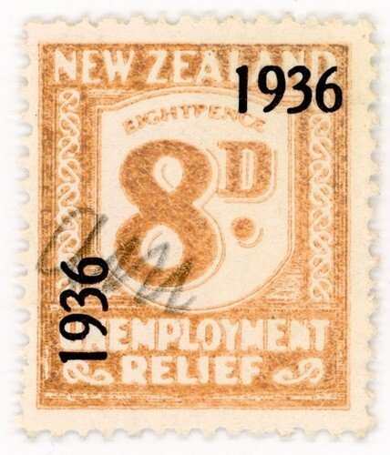 (I.B) New Zealand Revenue : Unemployment Relief 8d (1936)