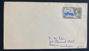 1935 St Johns Antigua Cover To Romeo MI Usa King George V Silver Jubilee