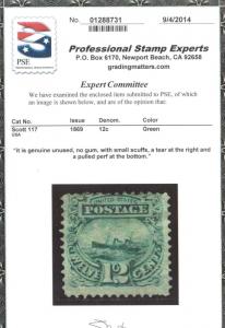 USA #117 Mint **With Certificate**