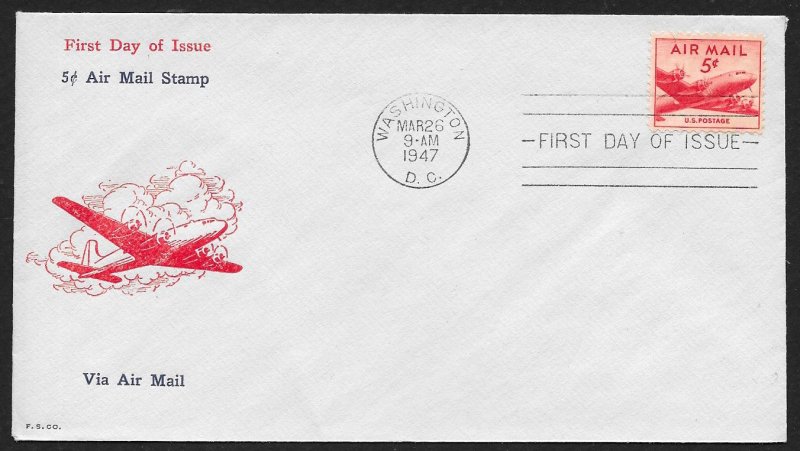 UNITED STATES FDC 5¢ Airmail 1947 Fidelity