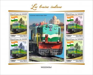 NIGER - 2022 - Indian Trains - Perf 4v Sheet - Mint Never Hinged