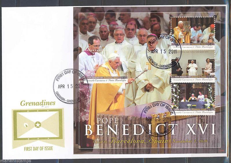 GRENADA CARRIACOU PETITE MARTINIQUE POPE BENEDICT XVI VISITS SPAIN SHEET I FDC 