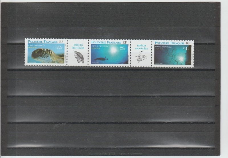 French Polynesia  Scott#  657  MNH  (1999 Strip of 3 + 2 Labels) (1995 Nature)