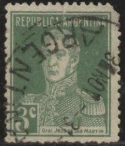 Argentina 343 (u filler, pulled corner, small tear) 3c de San Martín, grn (1923)