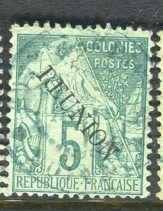 FRENCH COLONIES; REUNION 1890s classic Optd. issue used 5c. value