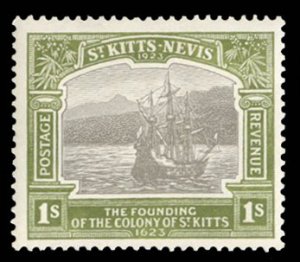 St. Kitts-Nevis #59 Cat$15, 1923 1sh olive green and black, lightly hinged