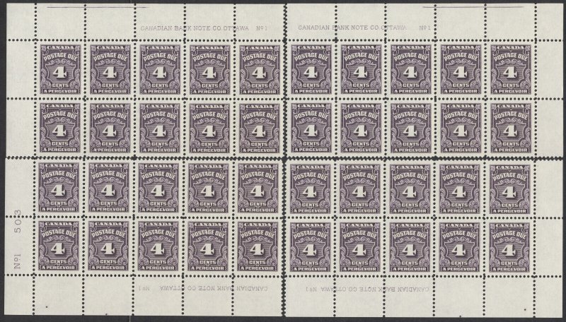 Canada #J15-J20 J16B 4th Postage Dues 8 Plate Block Matched Sets VF NH