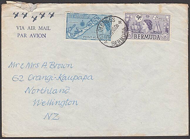 BERMUDA 1960 airmail cover to New Zealand - 9d & 1/3d franking.............29875