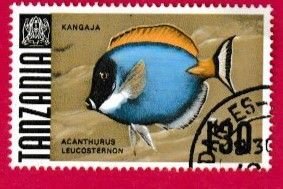 TANZANIA SCOTT#29 1967 POWDERBLUE SURGEONFISH - USED