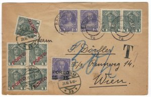 Austria 1916 Cover Scott 110 x2 + 111 x2 + postage due J47 x5 + J48