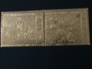 MAURITANIA-1974 IMMEMORY OF JULES VERNE& SKYLAB MNH RARE GOLD STRIP VERY FINE