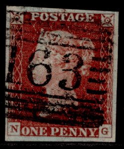 GB QV SG8, 1d red-brown, FINE USED. Cat £35. GREENOCK NG