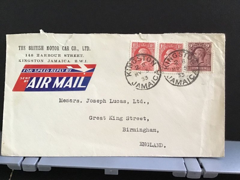 Jamaica 1933 British Motor Car Co Joseph Lucas   Air Mail  stamps cover R31303