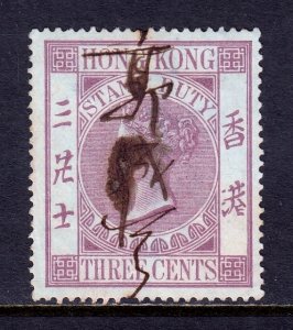 Hong Kong - QV 3c Stamp Duty Revenue - Barefoot 2012 #16 - Used - CV £7.50