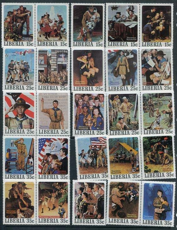 Liberia 1979 Norman Rockwell Boy Scout   Imperf full set in Pairs RARE 6133a
