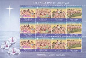 Aitutaki # 579, Twelve Days of Christmas, Full Sheet, NH, Half Cat.