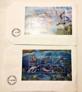 NICARAGUA 1999 COMPLETE SET DINOSAURS 4 FDC WITH 2 MS + 2 SS ON 4 COVERS