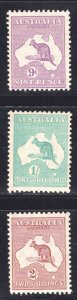 MOMEN: AUSTRALIA SG #108-110 KANGAROOS 1929-30 MINT OG NH £180++ LOT #66454