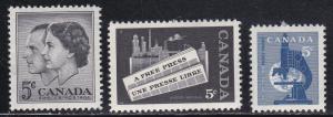 Canada # 374-376, Three Sets, LH, Third Cat