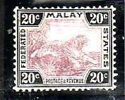 Federated Malay States-Sc#32- id9-unused light hinged 20c blk & gray vio Tiger