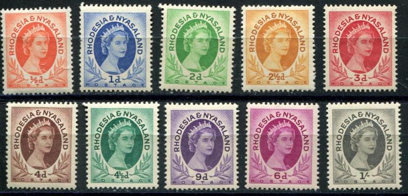 Rhodesia & Nyasaland SC# 141-50 (SG# 1-10) Elizabeth II MLH