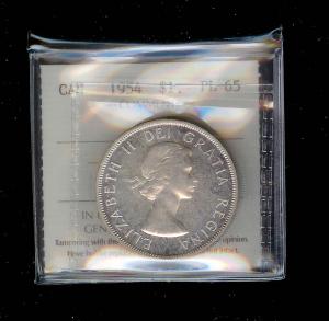 1954 CANADA $1 GEM++ PROOFLIKE w/ICCS certificate