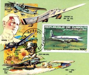 Djibouti 1983 Air France Anniversary Souvenir Sheet Perforated Cancelled