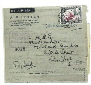 TANGANYIKA Moshi GB Liverpool AIR LETTER {samwells-covers} CW190