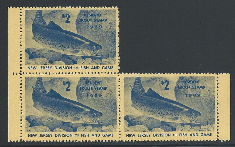 $2 Resident New Jersey Trout Stamp 1969 #33, Partial Bloc...