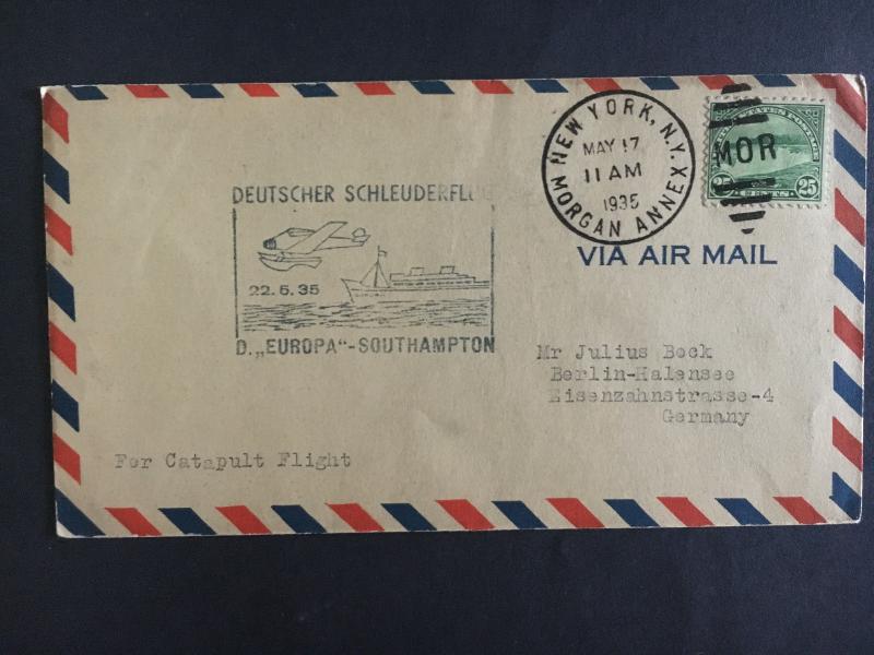 1935 New York USA Catapult Cover SS Europa to Berlin Germany 