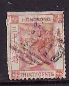 Hong Kong-Sc#19- id9-used 30c vermilion QV-1863-80- trimmed edge-