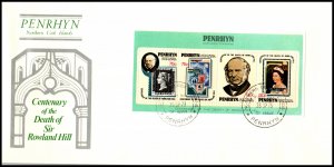 Penrhyn Island 108a Rowland Hill Souvenir Sheet U/A FDC