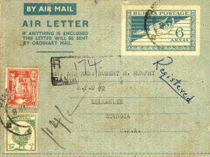 Burma 2a Mythical Bird and 4a Cutting Teak on 6a Mythical Bird Air Letter 195...