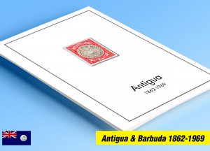 COLOR PRINTED ANTIGUA & BARBUDA 1862-1969 STAMP ALBUM PAGES (19 illustr. pages)