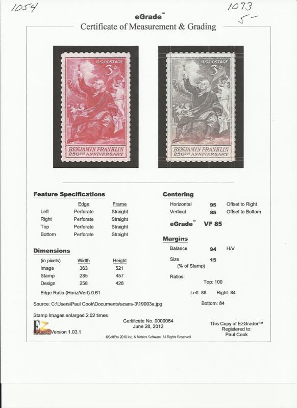 # 1073 MINT NEVER HINGED BENJAMIN FRANKLIN VF+