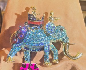 Blue Enamel Royal Elephant Crystal Brooch Pin 206047206088