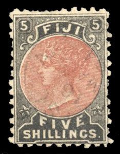 Fiji #45 Cat$50, 1882 5sh black and red brown, faintly cancelled, short perfs...