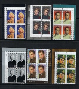 1st 12 LEGENDS OF HOLLYWOOD SET OF PLATE BLOCKS & SINGLES ALL ARE MNH