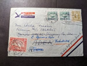 1949 China Aden Airmail Cover Taipei Taiwain to Aden MS TAlabot Dual Franking