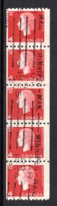 408, Scott, 4c, Used, F, strip of 5, Cameo Issue Coil Stamps, Canada Postage Sta