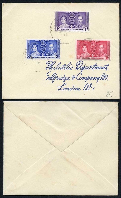 Gilbert and Ellice 1937 Coronation on a FDC 