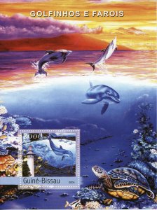 Guinea-Bissau Dolphins & Lighthouses Stamps 2004 MNH Marine Animals 1v S/S