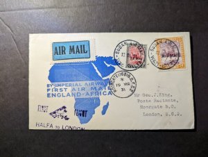 1931 Sudan Airmail First Flight Cover FFC Wadi Halfa to London England 2