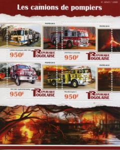 Togo 2015 MNH Fire Engines 4v M/S Trucks KME 1996 Pierce Contender Pikeville