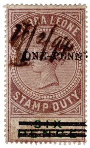 (I.B) Sierra Leone Revenue : Stamp Duty 1d on 6d OP (with hyphen)