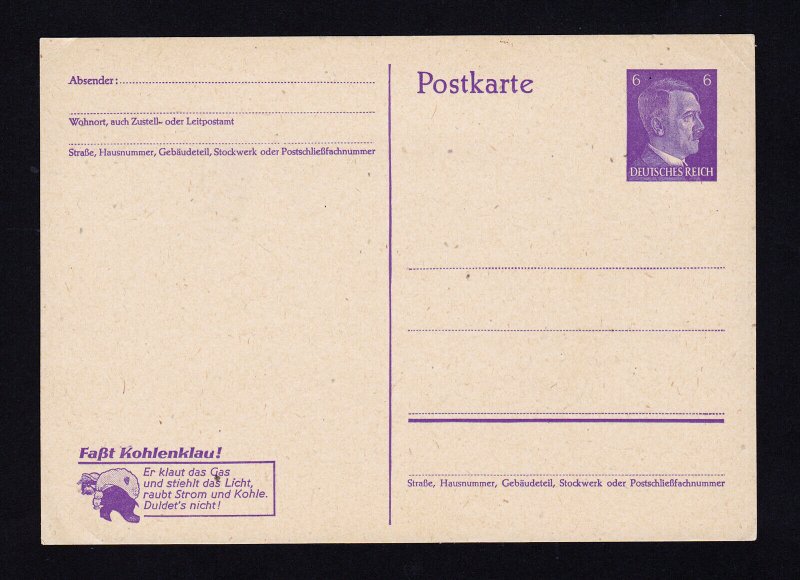 GERMANY HITLER PROPAGANDA POSTCARD WITH SLOGAN (MICHEL P312 02) UNUSED 1943-44 